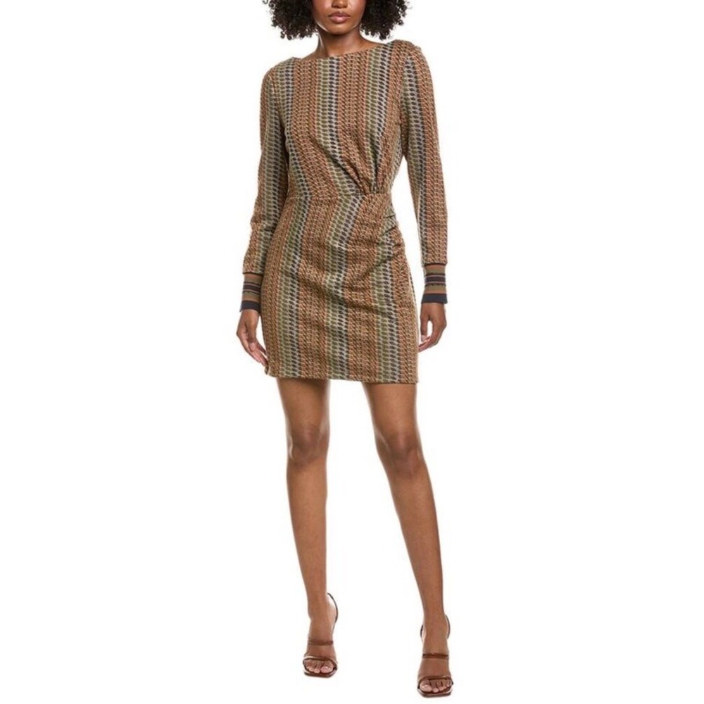 Ramy Brook Wheeler Dress Dark‎ Moss Geometric Metallic Stripe Sz 4 NWT $395